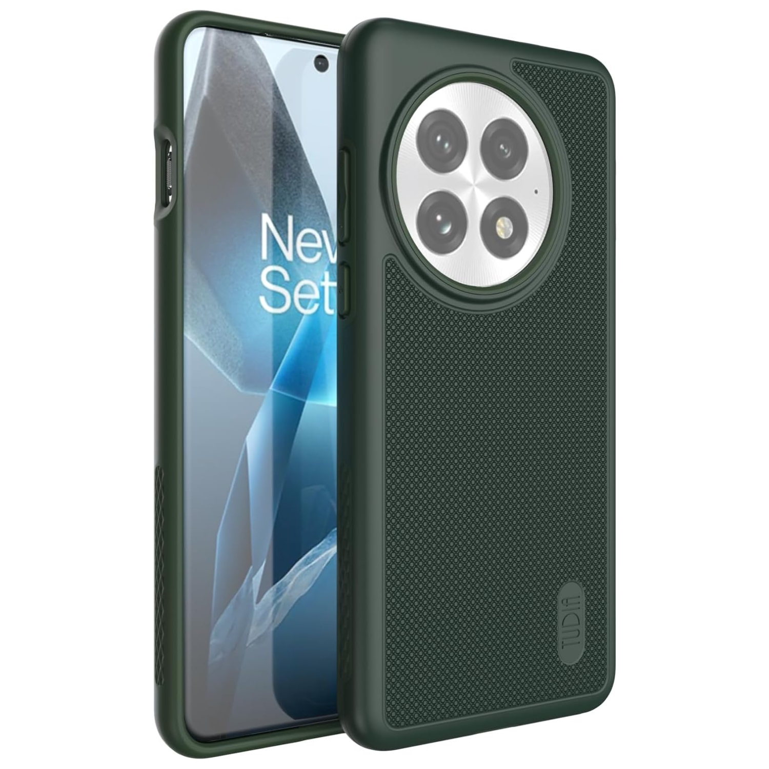 TUDIA Hunter Green MergeGrip MagSafe case for OnePlus 13 5G (2025) with raised edge protection and enhanced grip

