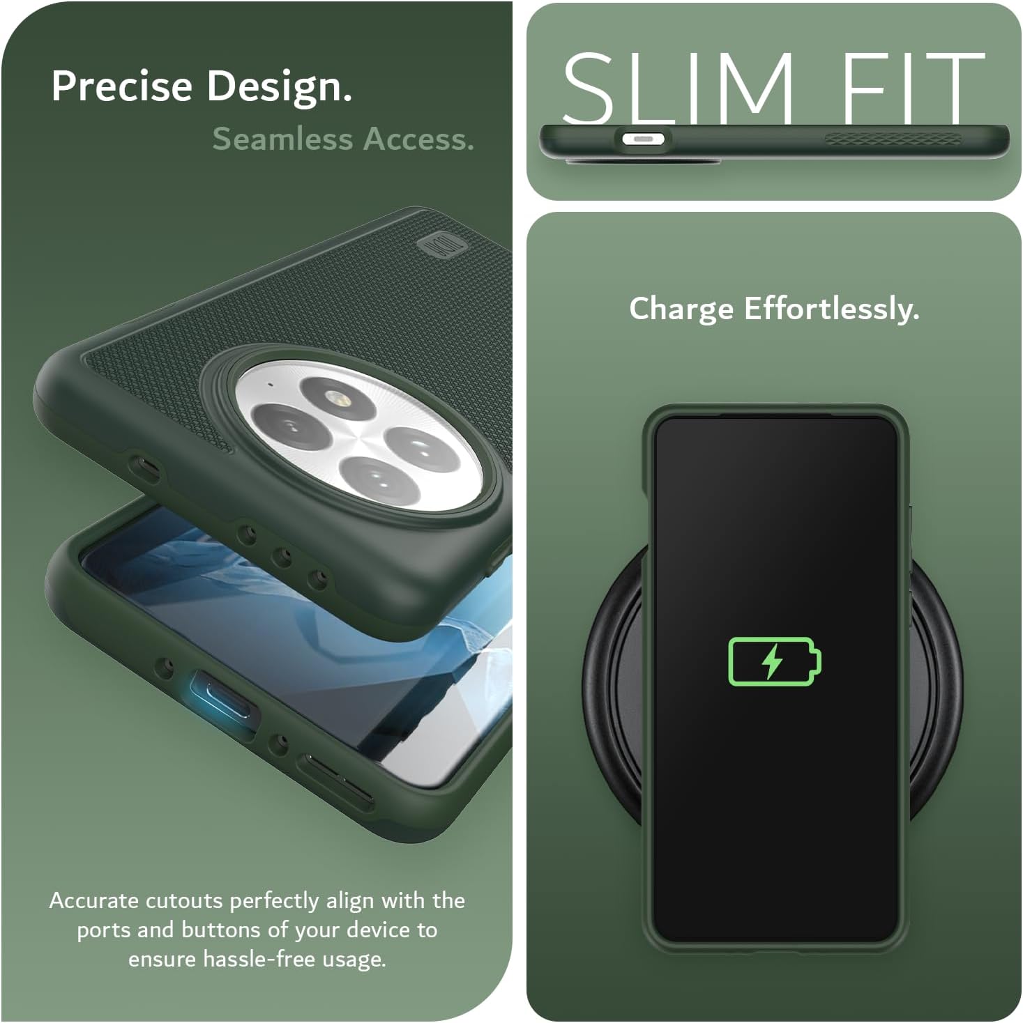 TUDIA Pine Green MergeGrip MagSafe case for OnePlus 13 5G (2025) with raised edge protection and enhanced grip
