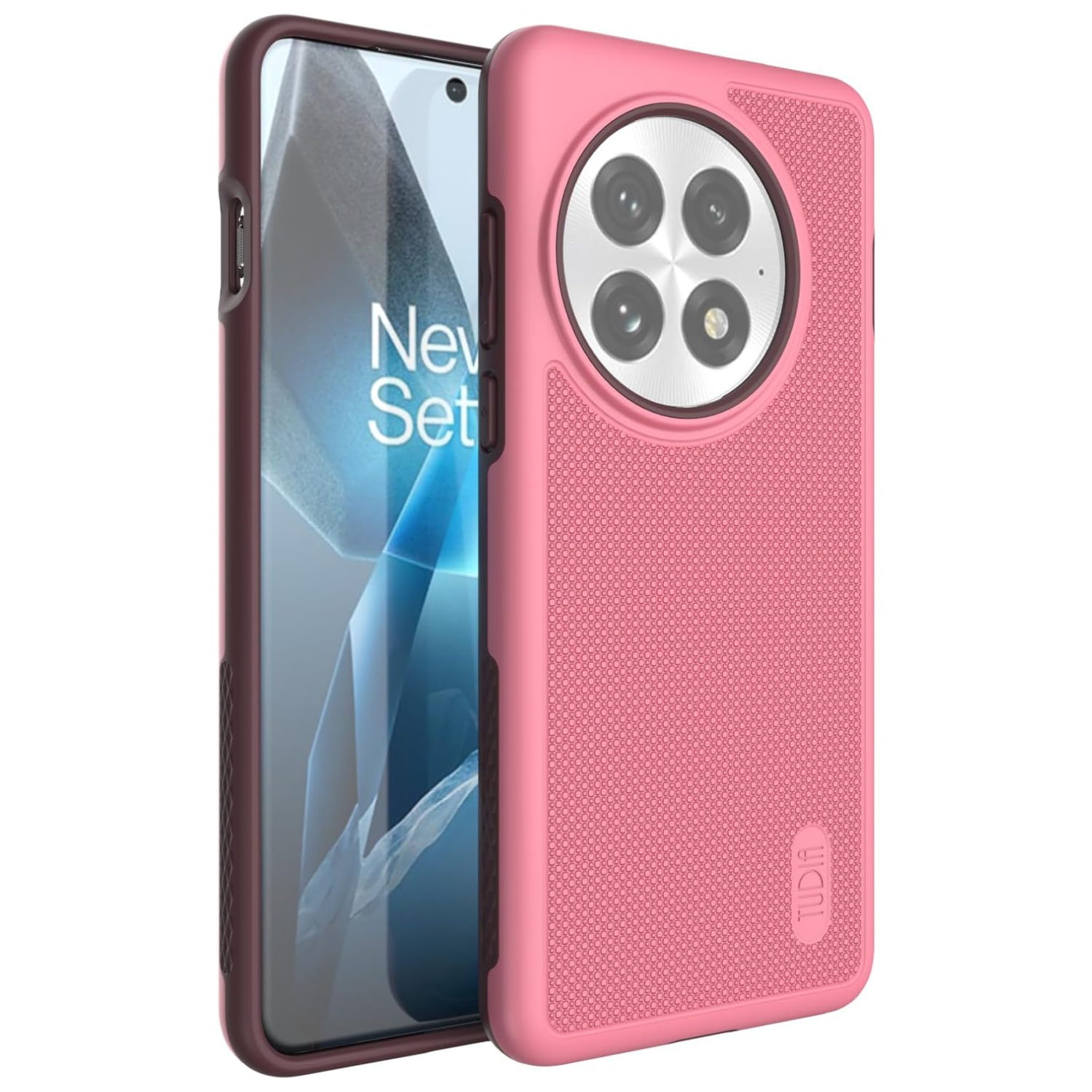 TUDIA Smokey Pink MergeGrip MagSafe case for OnePlus 13 5G (2025) with raised edge protection and enhanced grip

