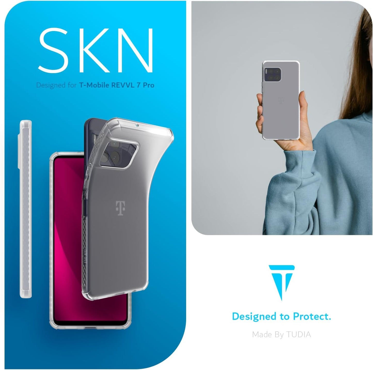 TUDIA SKN Series slim TPU case for T-Mobile REVVL 7 Pro 5G, lightweight shockproof protection with precise fit and soft-touch finish