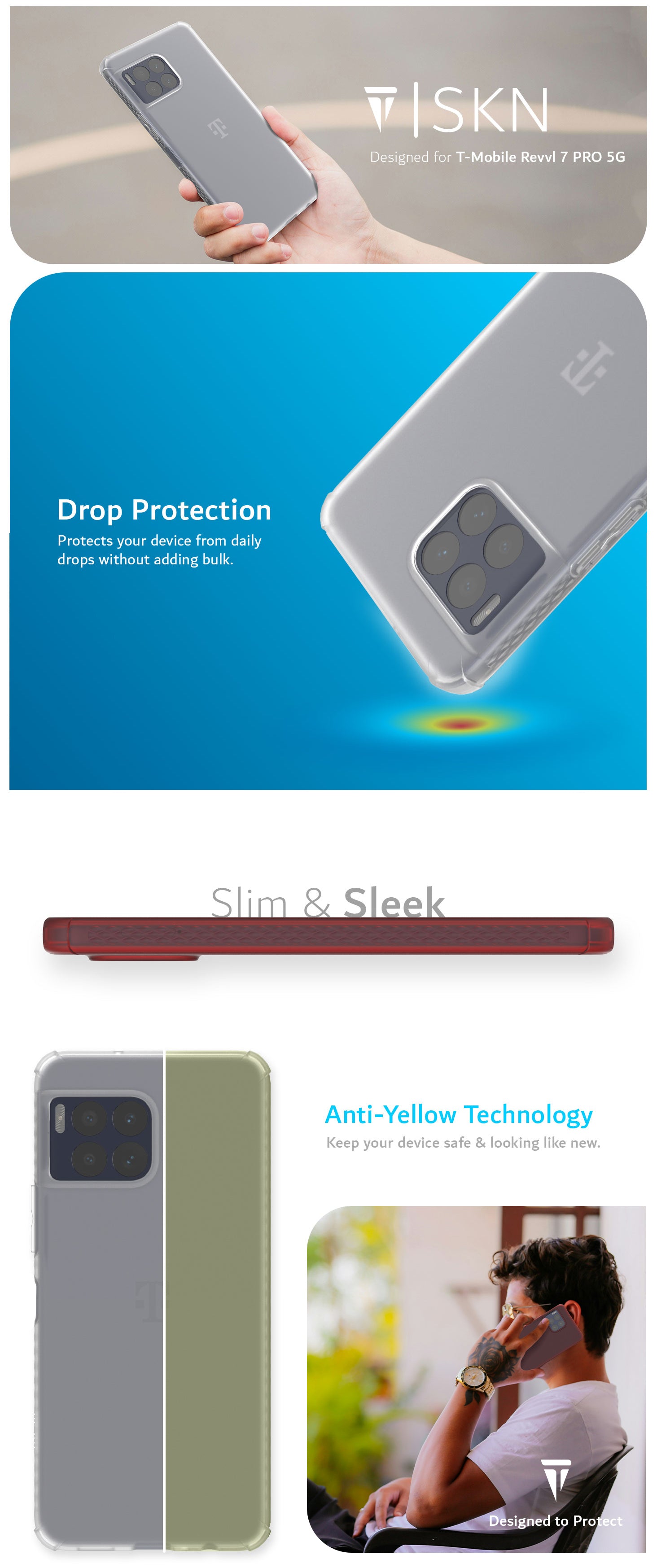 TUDIA SKN Series Slim Case for T-Mobile Revvl 7 Pro 5G – Shockproof, Semi-Transparent TPU Cover