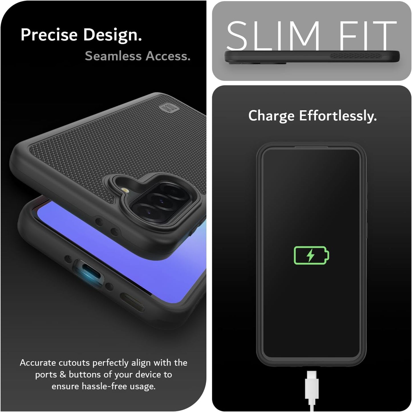 TUDIA black MergeGrip case for Samsung Galaxy A36 5G (2025) with raised edge protection and military-grade drop defense