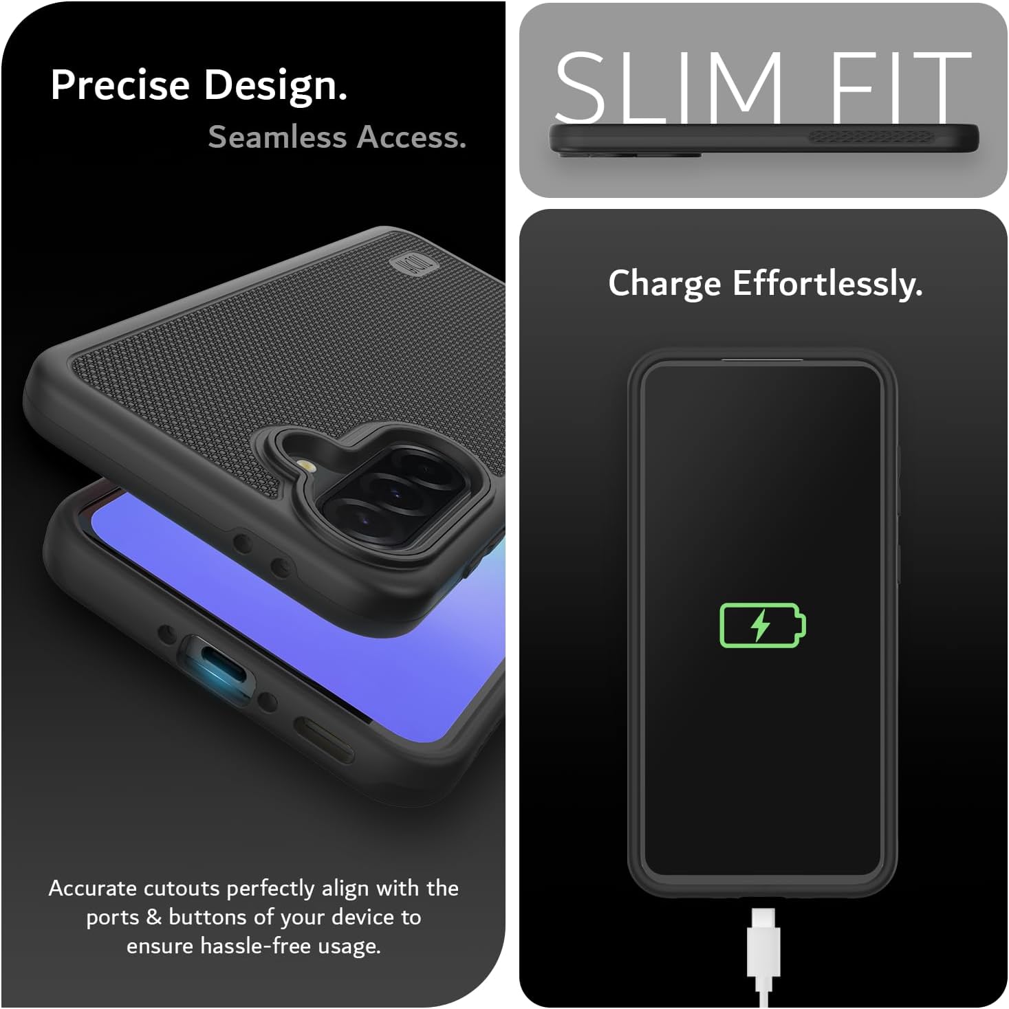TUDIA black MergeGrip case for Samsung Galaxy A36 5G (2025) with raised edge protection and military-grade drop defense
