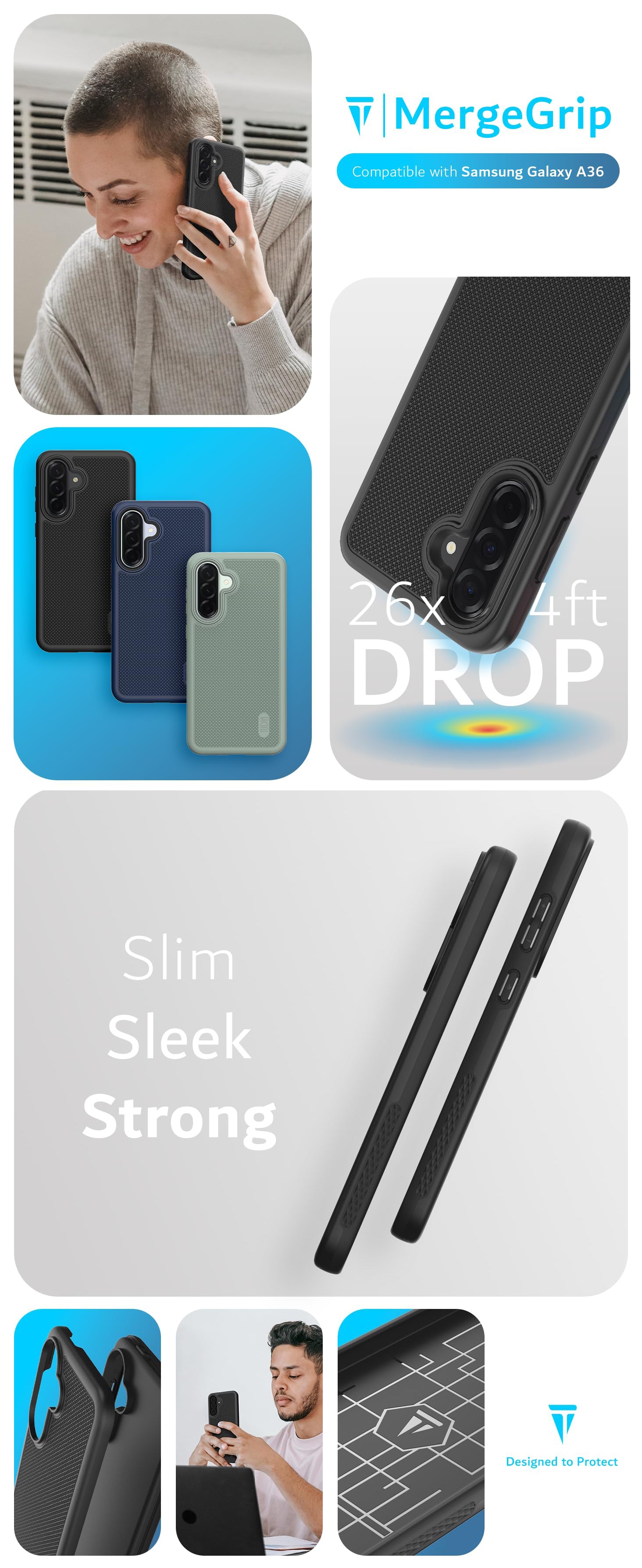 Samsung Galaxy A36 MergeGrip Military Grade, Dual Layer Protection - Heavy Duty Case - TUDIA Products