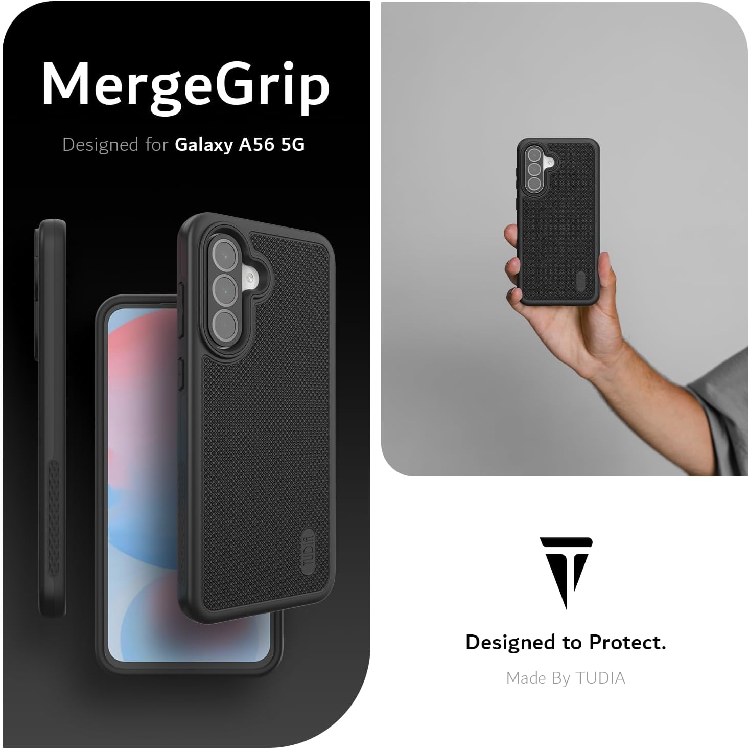 TUDIA black Merge case for Samsung Galaxy A56 5G – Military Grade, Raised Edge Protection, Drop Tested, Enhanced Grip

