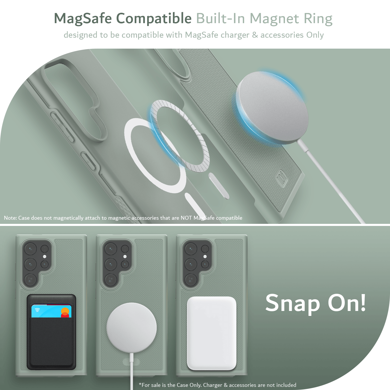 TUDIA MergeGrip Case for Samsung Galaxy S24 Ultra in Green Lily – Slim MagSafe Compatible Cover with Built-in Magnetic Ringr