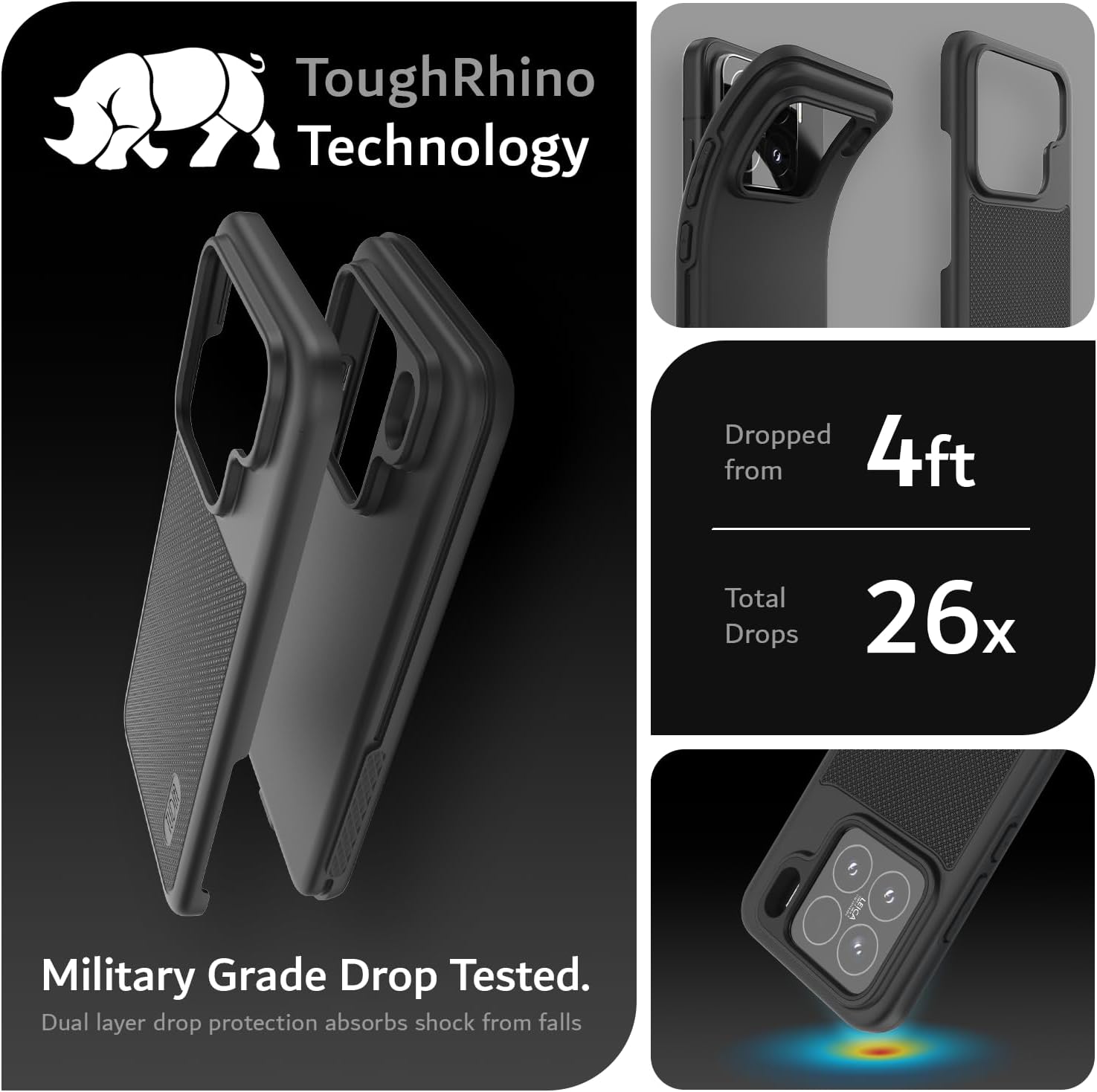 TUDIA MergeGrip Jet Black case for Xiaomi 15 5G – Military Grade, Raised Edge Protection, Enhanced Grip, Drop Tested (2025)

