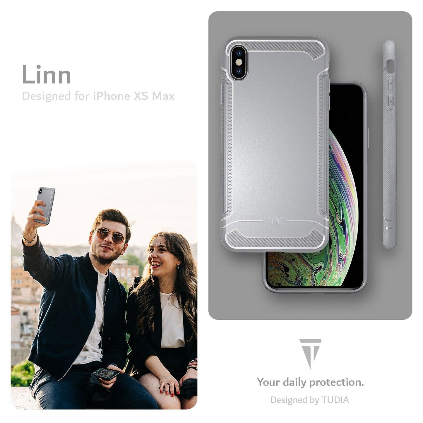Matte black TPU phone case for iPhone Xs Max by LINN, slim and shock-absorbent with anti-fingerprint finish
