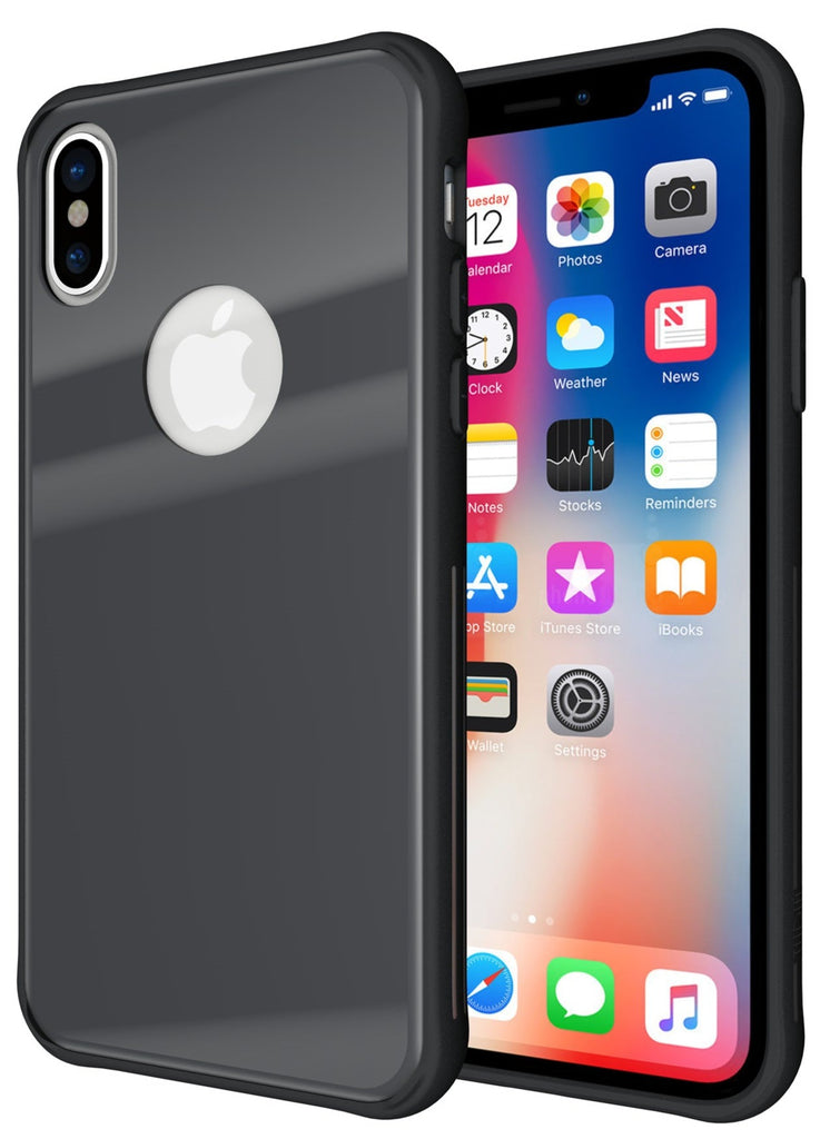 TUDIA [Ceramic Feel] Lightweight [GLOST] TPU Bumper Shock Absorption Cover Featuring [Tempered Glass Back Panel] for Apple iPhone x Matte Black