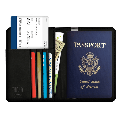 RFID Blocking Passport Case, TUDIA Genuine Leather Passport Holder Cover & Travel Wallet ID Card Case