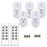 COUS Wireless Control Electrical Outlet, Remote Light Switch [Smaller] Version with a 100' Range for Lamps, Lights, Power Strips and Household Appliances (2 Remote, 5 Outlets)