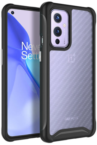 Clear Hard Back LUCION Carbon Hybrid Case for OnePlus 9 5G (2021)