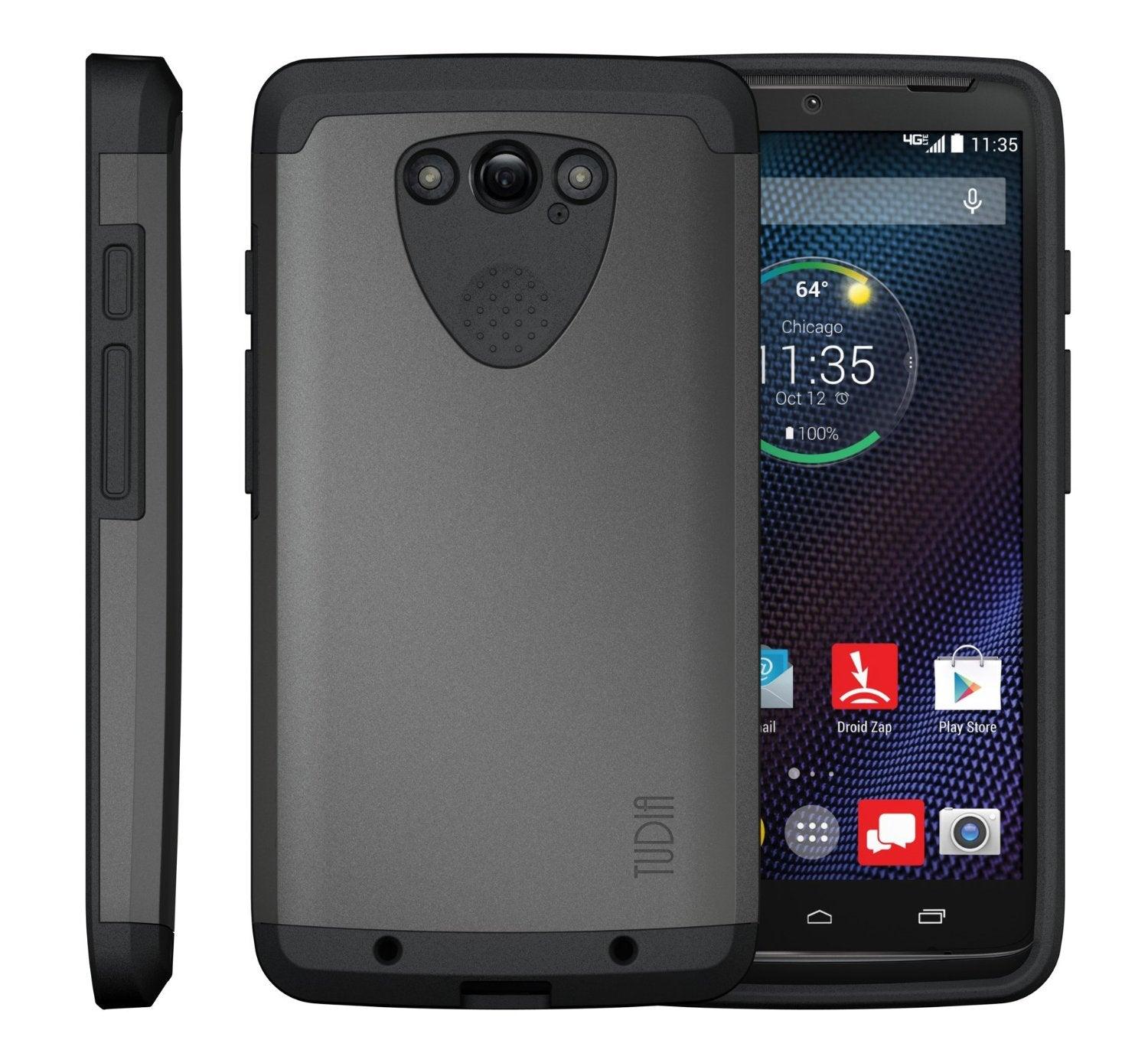 Motorola DROID Turbo heavy duty case in metallic slate color, rugged shockproof protective phone cover for Motorola DROID Turbo