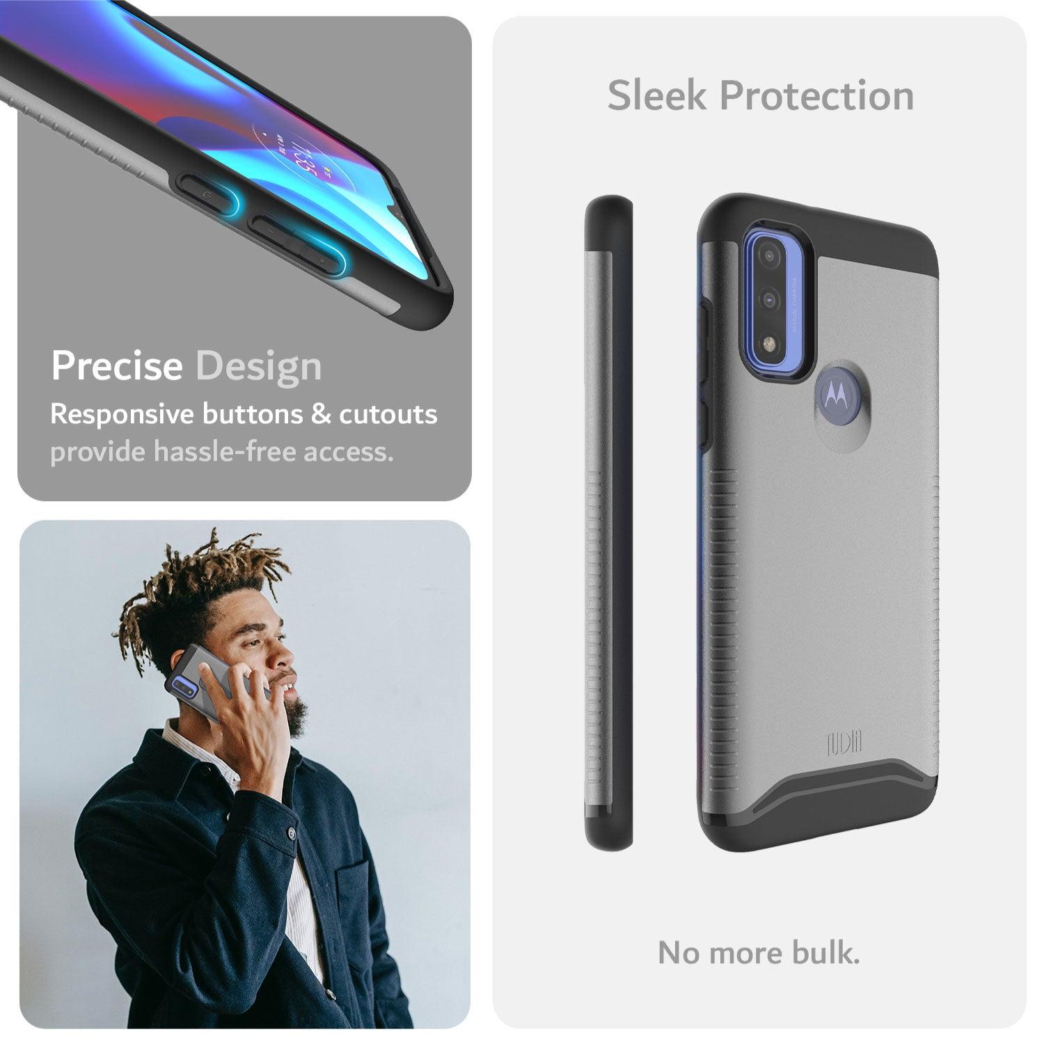 Shockproof dual-layer Motorola Moto G Pure (2021) case with slim, rugged design for full-body protection
