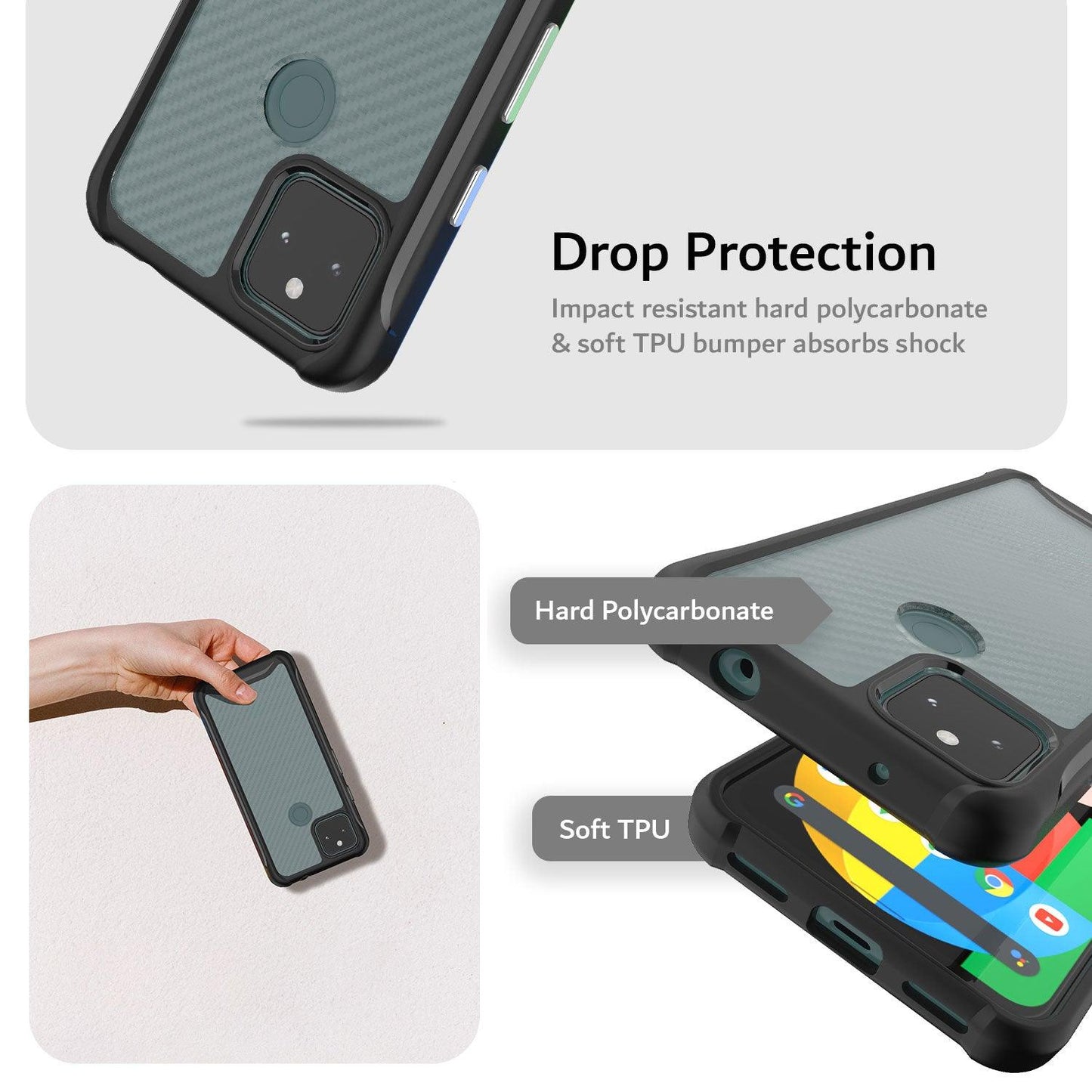 TUDIA Google Pixel 5a 5G LUCION Clear Case with Drop Protection