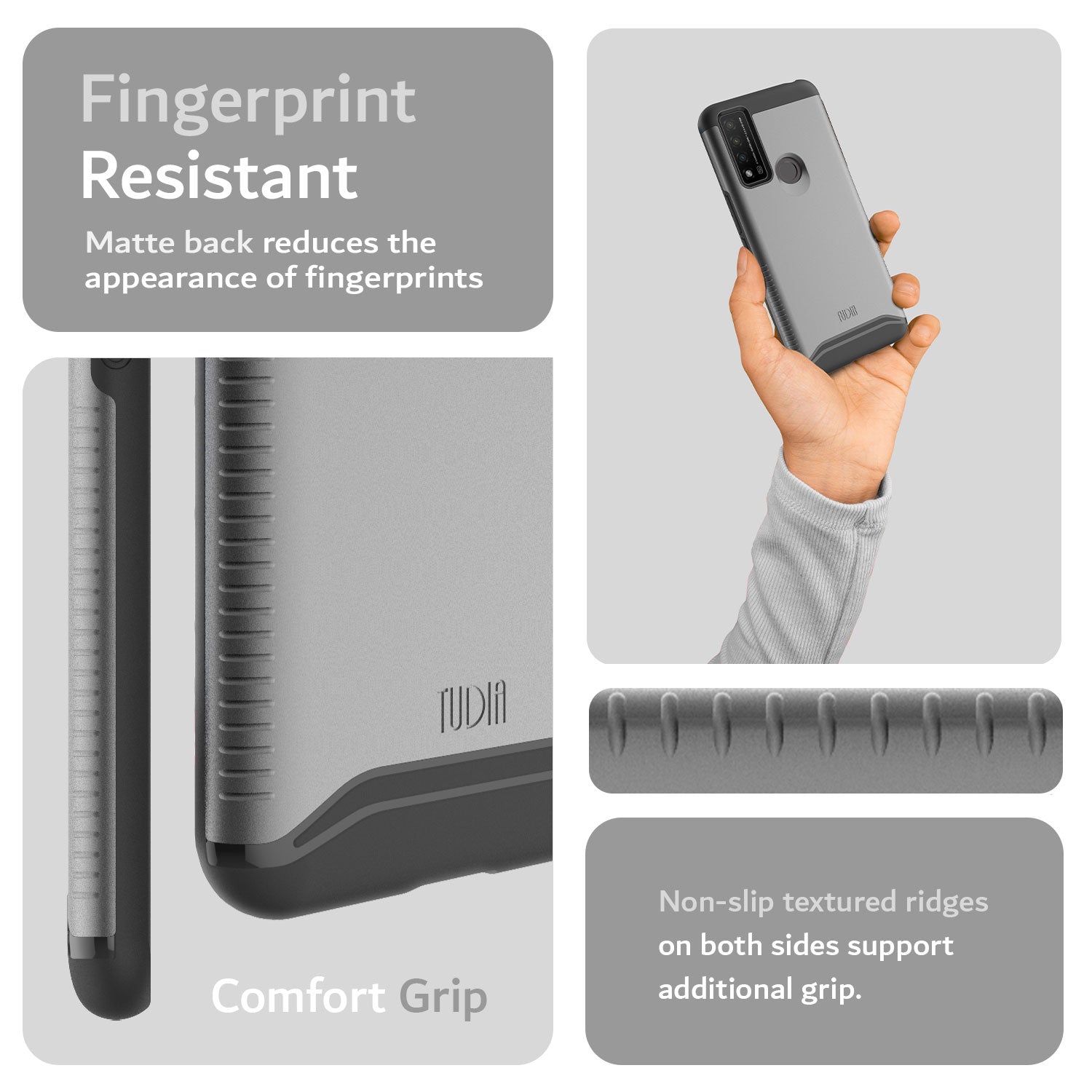 TUDIA MERGE heavy duty dual layer protective phone case for TCL 20R 5G, TCL 20 AX 5G, and TCL Bremen 5G with fingerprint resistant surface