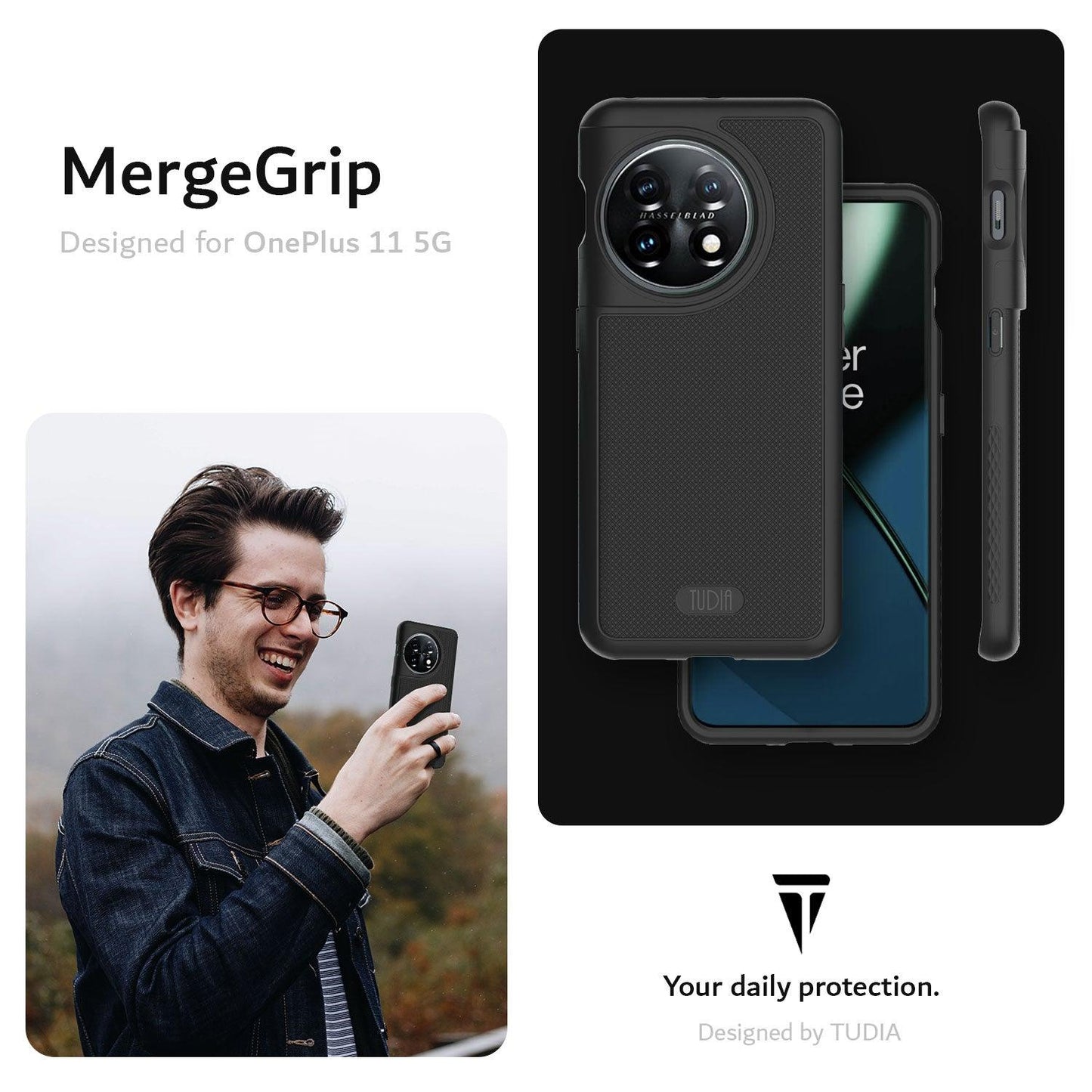 TUDIA MergeGrip DualShield Case for OnePlus 11 – Rugged Heavy Duty Protective Phone Cover