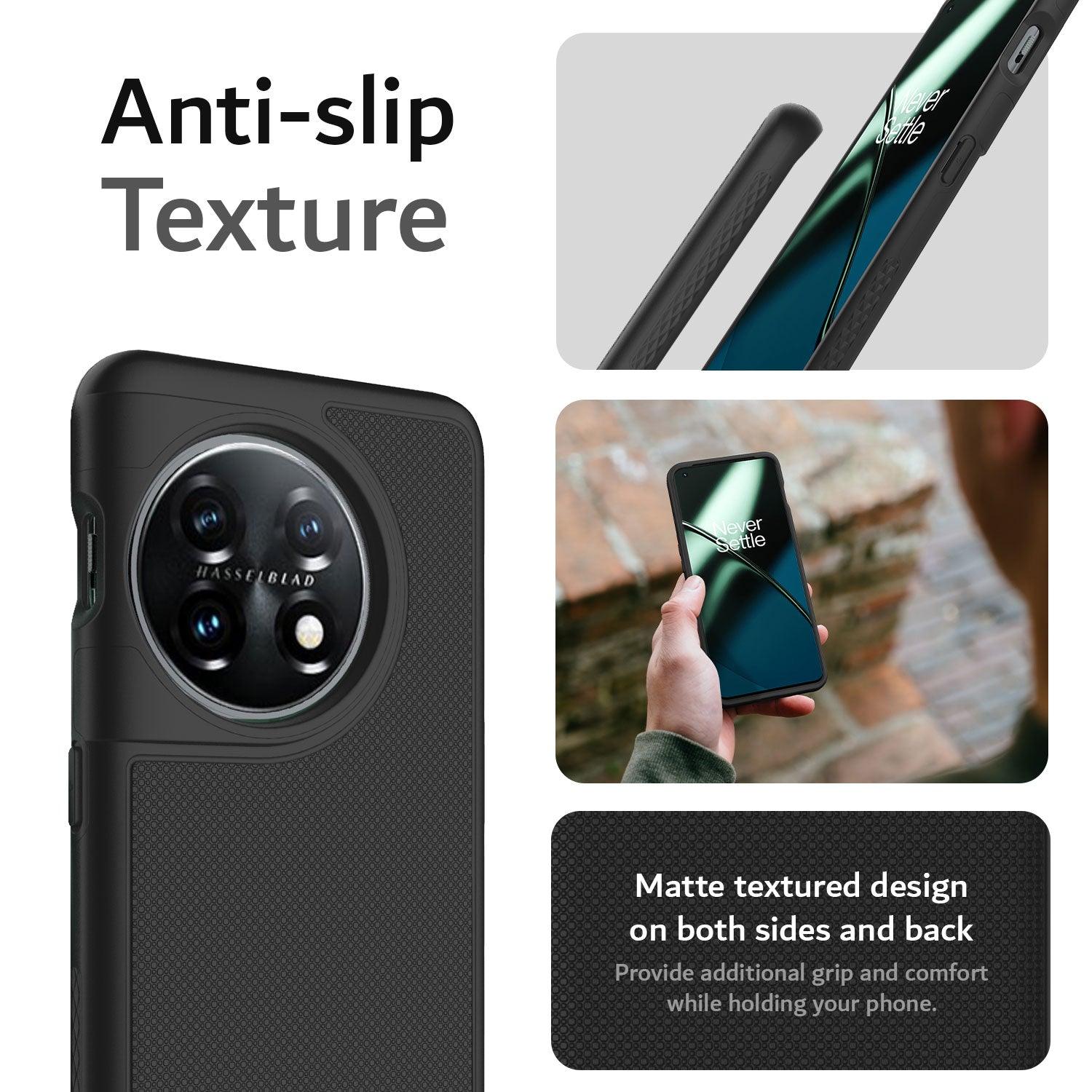 TUDIA MergeGrip DualShield Heavy Duty Case for OnePlus 11 with Anti-Slip Texture – Rugged Slim Protective Cover