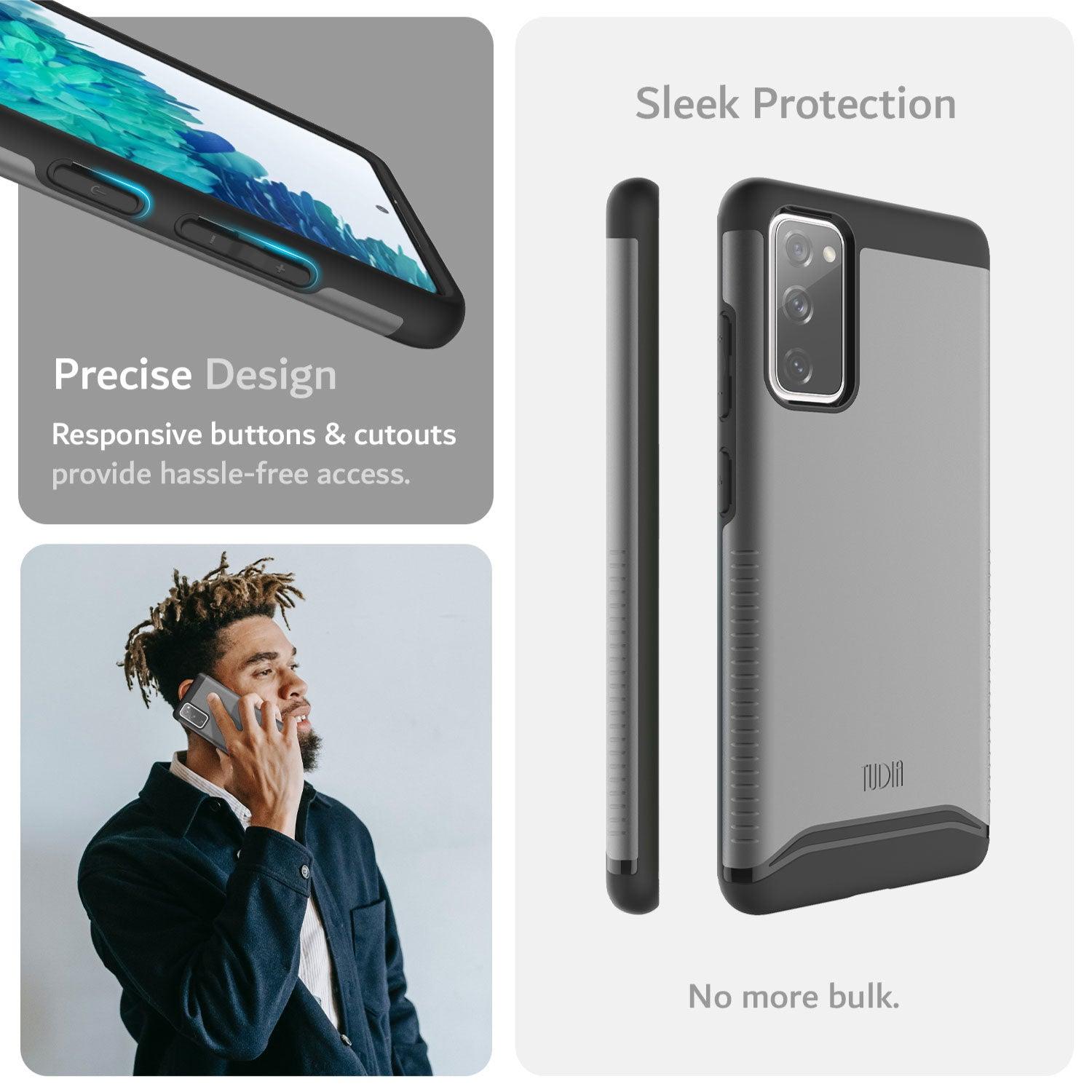 TUDIA Samsung Galaxy S20 FE 5G Black Dual Layer Heavy Duty Case with Shockproof Protection and Precise Button Cutouts